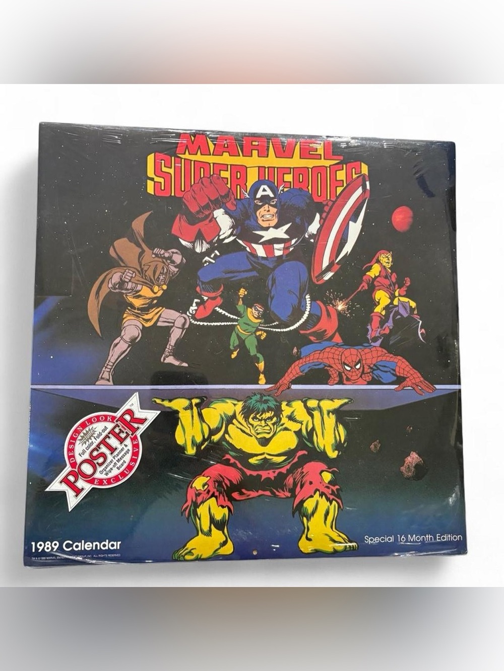 Vintage 1989 Marvel Super Heroes Wall Calendar Sealed 3D Poster Glasses Hulk